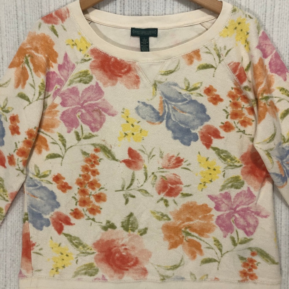 Ralph Lauren Jeans Company Floral Sweatshirt Cream Multi‎ Color Sleeve Crew Neck